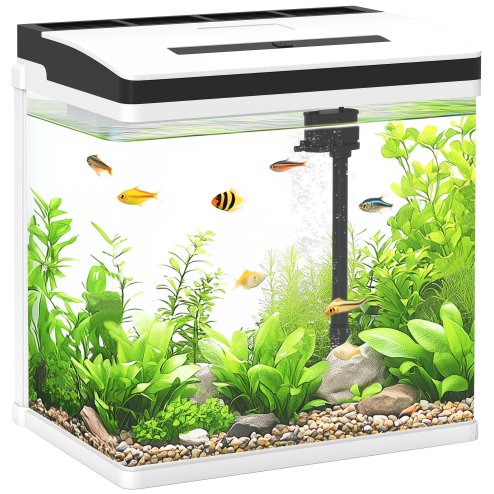 PawHut Aquarium, 13L Glass Fish Tank with Filter, LED Lighting, Water Pump, for Bettas, Guppies, Mini Parrot Fishes, Shrimp, Goldfish, 29 x 20 x 30.5cm