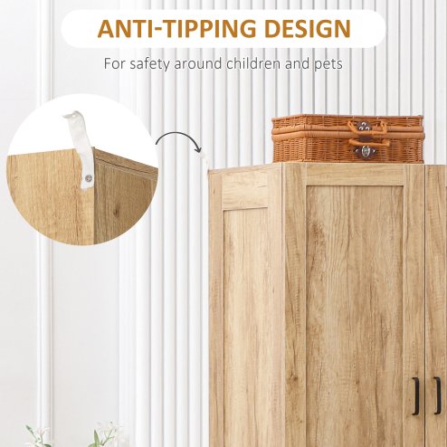 HOMCOM 2 Door Wardrobe, Modern Wardrobe with 2 Drawers and Hanging Rail for Bedroom, Flats, Natural