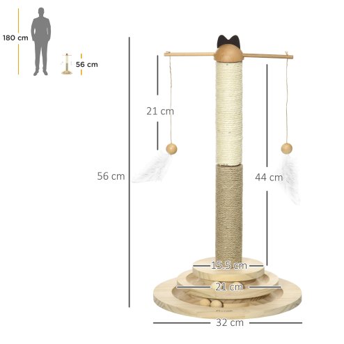 PawHut Cat Scratching Post Cat Tree, Kitty Activity Centre w/ Turntable Interactive Toy Ball, Cat Tower w/ Jute and Sisal