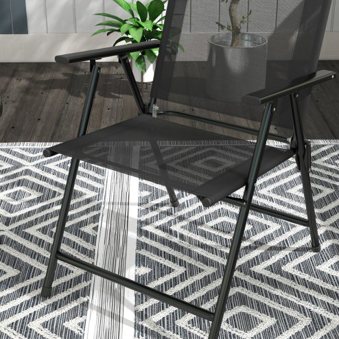 Outsunny Garden Bistro Set, 3 Pieces Table and Chairs Set, Outdoor Garden Furniture with Foldable Breathable Mesh Fabric Armchairs & Glass Top Coffee Table, Black