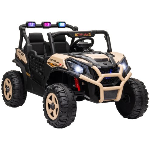 AIYAPLAY Kids Electric Ride on Car 2-Seater, 24V Truck UTV with Remote Control, Suspension System, LED Lights, Horn, Music, for 3-8 Years, khaki