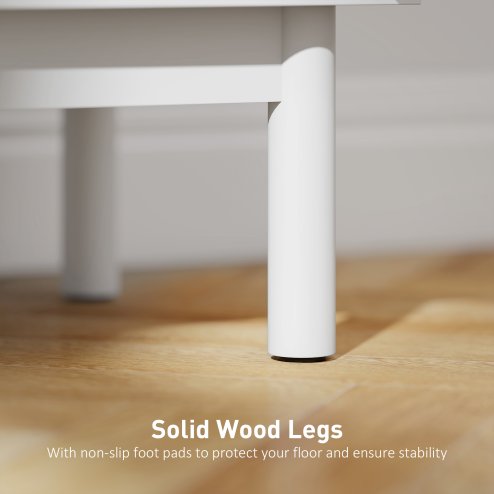 HOMCOM Rattan Bedside Table, Boho Bedside Cabinet with Adjustable Shelf and Solid Wood Legs, Side Table for Living Room, Bedroom, White