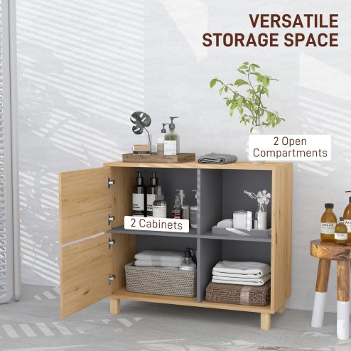 HOMCOM Bathroom Storage Unit, Bathroom Storage Cabinet, Freestanding Bathroom Cabinet with Open Compartments and Double Doors