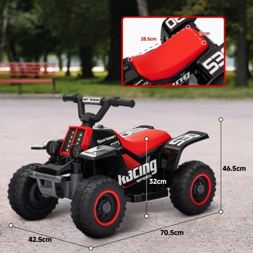 AIYAPLAY 6V Electric Car for Kids, Battery Powered Kids ATV, Quad Bike with Forward Backward, LED Headlights, for Ages 18-36 Months, Red