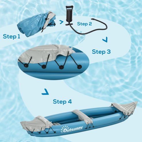 Outsunny Inflatable Kayak 2-Person Inflatable Canoe Boat Set with Air Pump, Aluminium Oars, Blue, 318 x 80 x 50 cm