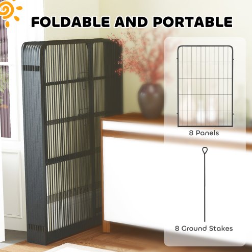 PawHut Dog Pen, 8 Panel Puppy Pen, Steel Dog Playpen, for Large Breeds, 100cm Tall, Black