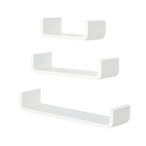 HOMCOM Floating Shelves, Set of 3 Wall Shelf, Shelves for Wall Invisible Mounting, Bedroom Living Room, White