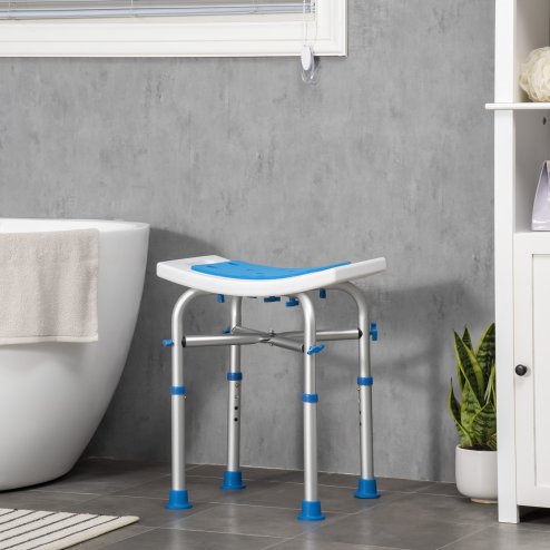 HOMCOM Shower Chair for the Elderly and Disabled, Adjustable Padded Shower Stool with Built-in Handle and Non-slip Suction Foot Pads