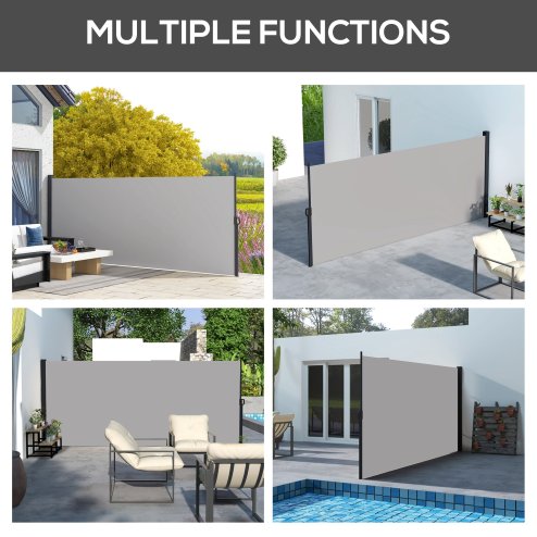 Outsunny Retractable Side Awning, Garden Privacy Screen Divider, Full Cassette Wind Breaker for Hot Tub, Balcony, Terrace, Pool, 400 x 180cm, Light Grey