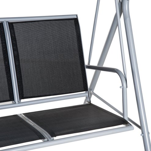 Outsunny 3 Seater Swing Chair, Garden Swing Bench with Adjustable Tilting Canopy, Breathable Mesh Seat and Heavy Duty Metal Frame for Patio, Yard, Black