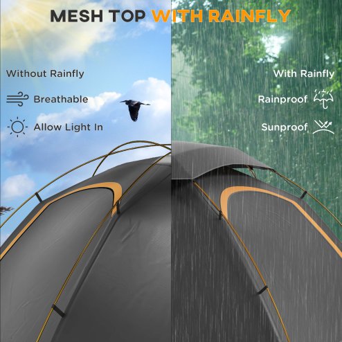 Outsunny 1-2 Man Camping Tent, Dome Tent with Removable Rainfly and Aluminium Frame, 2000mm Waterproof, Portable with Bag, for Fishing Hiking Festival, Dark Grey