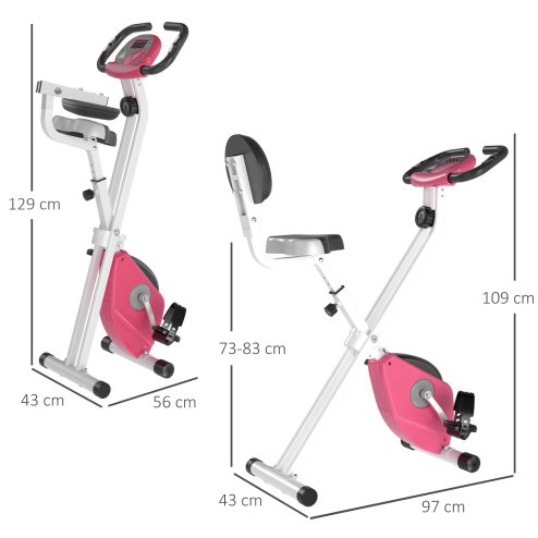 HOMCOM Folding Exercise Bike, Fitness Bicycle Indoor Trainer, 8-Level Magnetic Resistance Adjustable, with LCD Monitor, Pulse Sensor, Pink