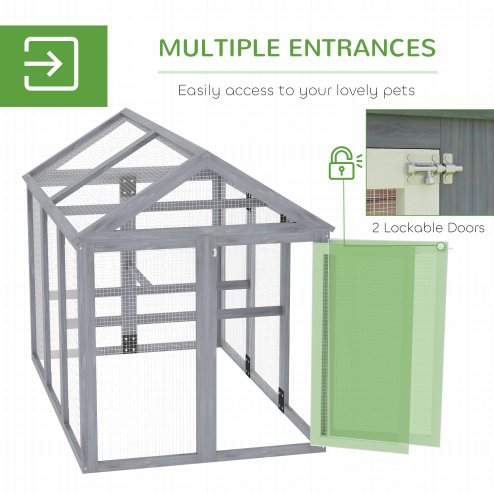 PawHut Large Chicken Run, Wooden Chicken Coop, Pet Playpen w/ Combinable Design - Grey