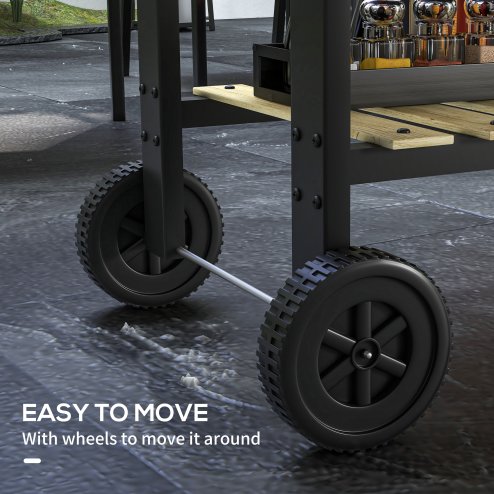 Outsunny Charcoal?BBQ?Grill, Barbecue?Trolley with Double Adjustable Grill, Side Table, Storage Shelf and Wheels for Outdoor Garden Party Cooking, Black