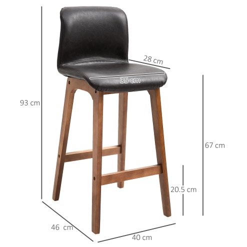HOMCOM Bar Stools Set of 2, Faux Leather Breakfast Barstools with Backrest and Footrest, Bar Chairs for Kitchen, Dining Room, Dark Brown