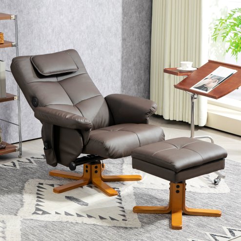 HOMCOM Massage Recliner Chair, PU Leather Upholstered Armchair with Adjustable Backrest, Footrest, Remote Control, Hidden Storage and Charger for Living Room, Bedroom, Dark Brown