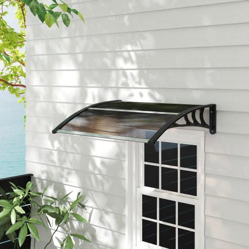 Outsunny Front Door Canopy Outdoor Awning Aluminium Rigid Plastic Polycarbonate Rain Shelter UV Water Rain Resistant 120 x 75cm