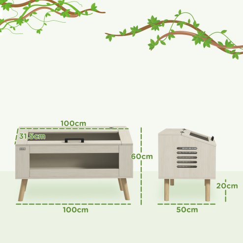 PawHut 140L Reptile Vivarium Terrarium with Tempered Glass Windows, Openable Top for Snake Lizards, Horned Frogs, Chameleons, Hamsters, Gerbils, 100 x 50 x 60cm