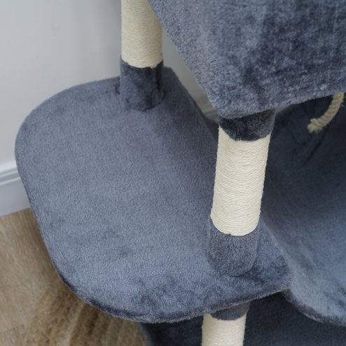 PawHut Cat Tree, 206cm Cat Tower with Sisal Scratching Posts and Board, Beds, Condos, Platforms, Hammocks, Toy Balls & Rope, Anti-Tip Kit, Kitten Activity Centre for Indoor, Dark Grey