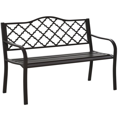 Outsunny Outdoor 2 Seater Garden Bench, Antique Style Cast Iron Loveseat with Armrest, Brown