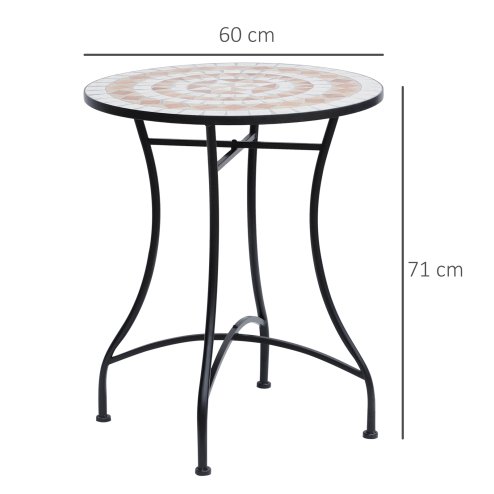 Outsunny 60 cm Mosaic Garden Table, Small Round Outdoor Side Table with Ceramic Top, Plant Stand for Patio, Balcony, Orange and White