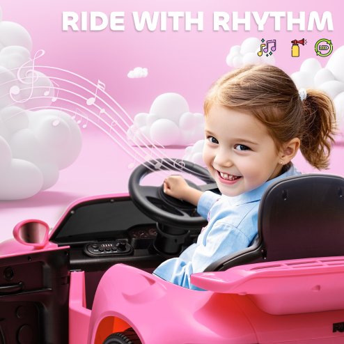 AIYAPLAY Licensed RUF CTR 2017 Electric Car for Kids, Ride On Car 12V Battery Powered Kids Electric Vehicle with Remote Control, Soft Start, MP3 Player, LED Lights, Horn, Pink