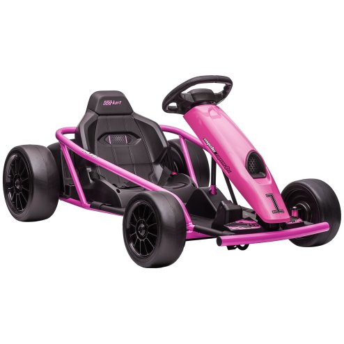 HOMCOM 24V Electric Go Kart for Kids, Drifting Ride-On Racing Go Kart with Slow Start, Music, Horn Honking and Safety Belt, for 8-12 Years Old, Pink Image