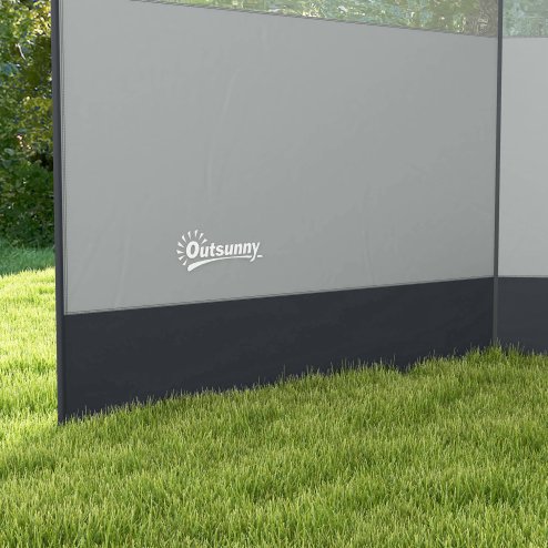 Outsunny Camping Windbreak, 4 Pole Windbreaker Blocker with Clear Windows, Carry Bag and Steel Poles, for Beach Caravan Campervan, 440 x 140cm, Grey