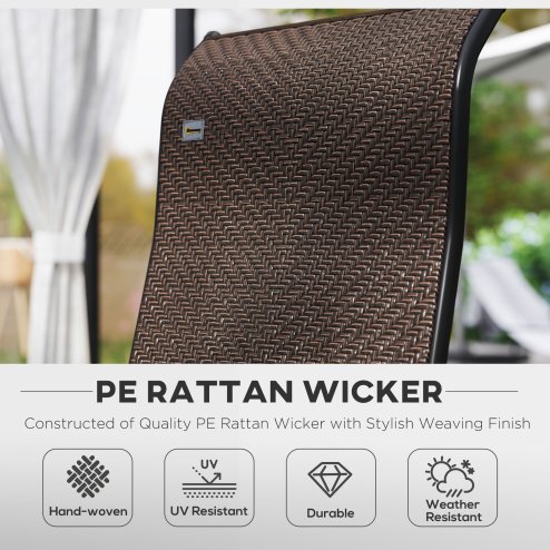 Outsunny Set of 4 Outdoor Wicker Folding Chairs, Patio PE Rattan Dining Armrests Chair set with 7 Levels Adjustable Backrest, for Outdoors, Camping, Dark Brown