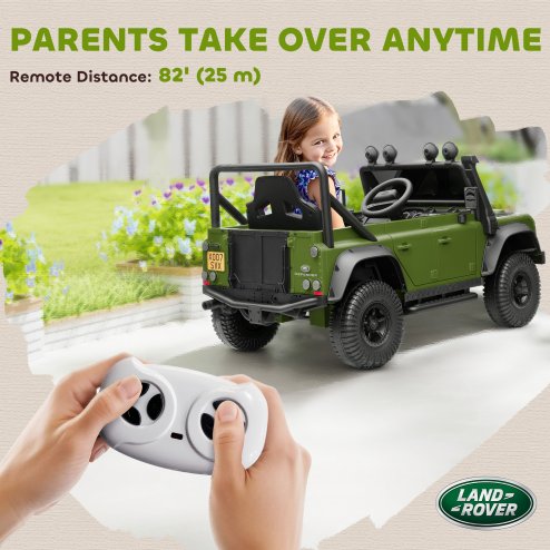 AIYAPLAY Land Rover Licensed Electric Car for Kids, 12V Battery-Powered Kids Ride On Car with Remote Control, Music, Horn, Suspension Wheels, LED Lights, Off-Road Toy for 3-5 Years Old, Green