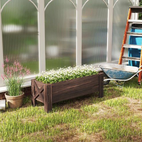 Outsunny 58L Garden Raised Bed Planter Grow Containers for Outdoor Patio Plant Flower Vegetable Pot Fir Wood, 100 x 36.5 x 36 cm, Carbonized Colour