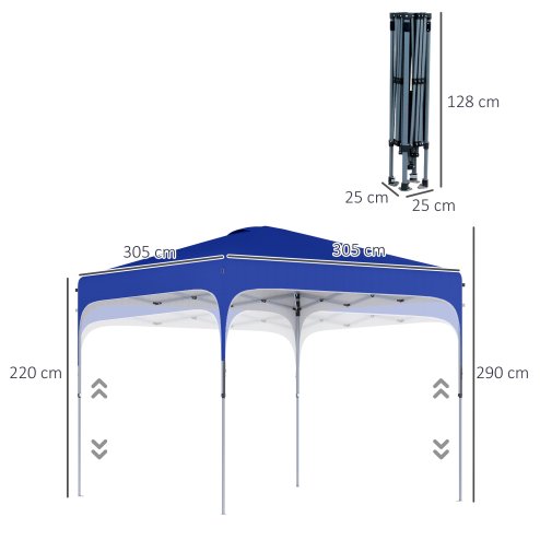 Outsunny 3 x 3(M) Pop Up Gazebo, UPF 50+ Foldable Canopy Tent with Wheeled Carrybag, 4 Leg Weight Bags, Height Adjustable Marquee Shelter 1 person easy setup for Outdoor Garden Patio Party, Blue