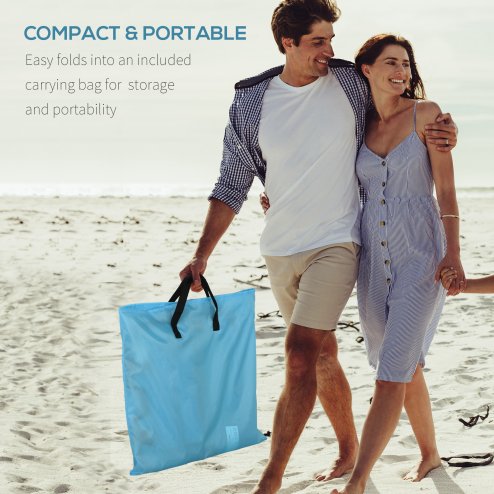 Outsunny Set of 2 Foldable Garden Beach Chair Mat Lightweight Outdoor Sun Lounger Seats Adjustable Back Metal Frame PE Fabric Head Pillow w/ Carry Bag, Light Blue