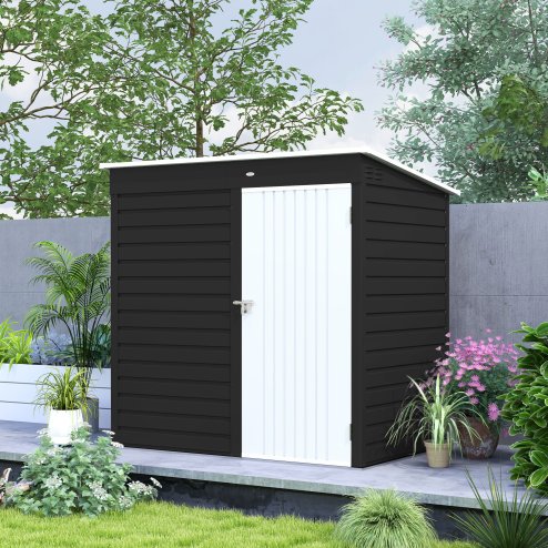Outsunny 6 x 4ft Metal Garden Shed, Easy to Assemble, Galvanised Steel Shed with Lockable Door and Gloves, Outdoor Tool Storage Shed for Garden, Patio, Dark Grey