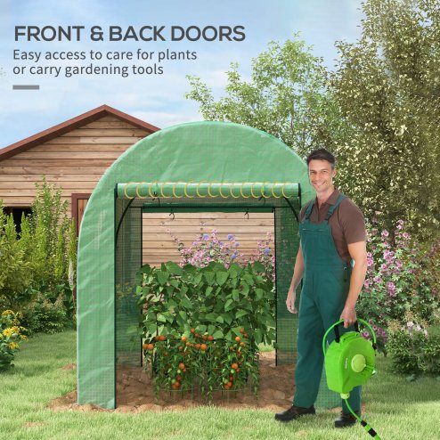 Outsunny 1.8 x 1.8 x 2m Polytunnel Greenhouse with Doors and Mesh Windows, Walk-in Grow House Tent with UV-resistant PE Cover and Steel Frame, Green