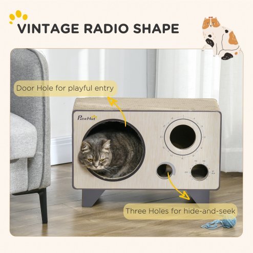PawHut Cat Scratcher Cat Scratching Board Radio Shape with Catnip, Natural Wood Finish