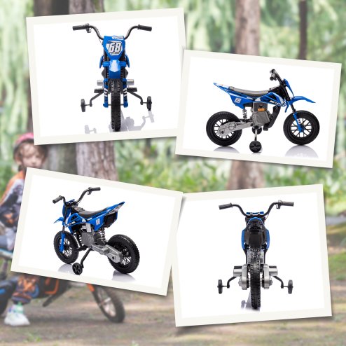 AIYAPLAY 12V Kids Electric Motorbike, Kids Electric Ride on Motorcycle, Battery Powered Toy with Twist Grip Throttle, Training Wheels, Suspension System, Music, Blue