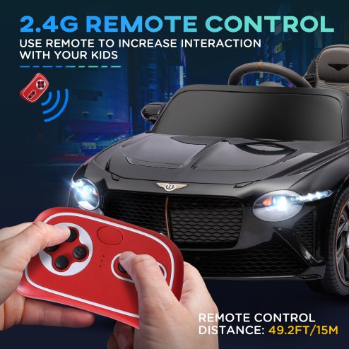 HOMCOM Bentley Bacalar Licensed, 12V Kids' Electric Ride-On with Remote Control, Battery Powered Electric Car for Kids with Suspension Wheels, Horn, Lights, for Ages 3-5 Years - Black