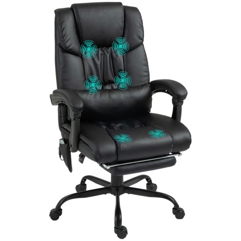 Vinsetto 6-Point Massage Office Chair, PU Leather Desk Chair with Adjustable Height and Footrest for Home Office, Black