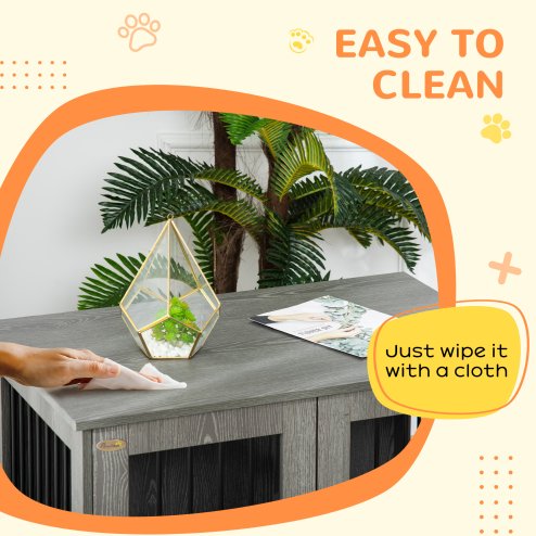 PawHut Dog Crate Furniture End Table, Pet Kennel for Small and Medium Dogs with Magnetic Door Indoor Animal Cage, Grey, 85 x 55 x 75 cm