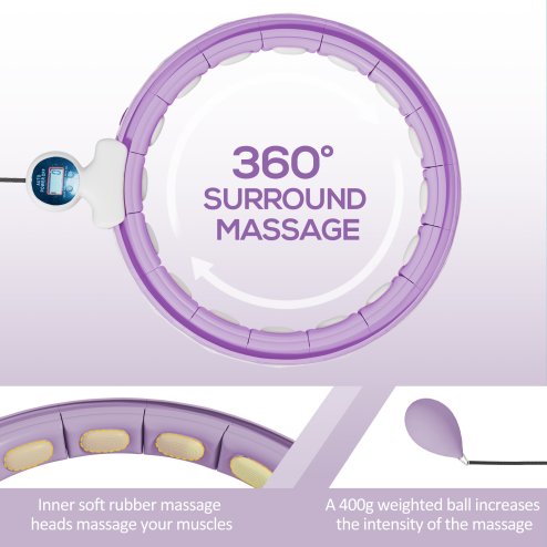 SPORTNOW Smart Weighted Hula Hoop for Adults, Hula Ring with 16 Detachable Knots, 360 Auto-Rotating Ball and Digital Counter, Massage Hula Circle For Weight Loss, Purple