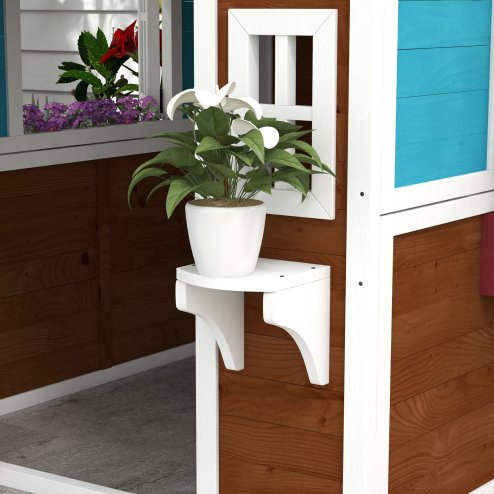 Outsunny Wooden Playhouse for Kids Outdoor Wendy House with Doors, Windows, Plant Pots, Boxes, for 3-8 Years - Dark Brown