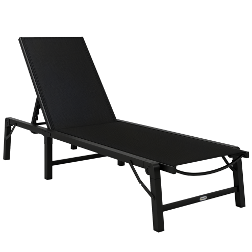 Outsunny Folding Sun Lounger, 5-Position Adjustable Reclining Garden Lounger, Garden Chaise Lounge Sunbed Recliner Chair with Steel Frame for Beach, Porch, Patio, Camping, Black