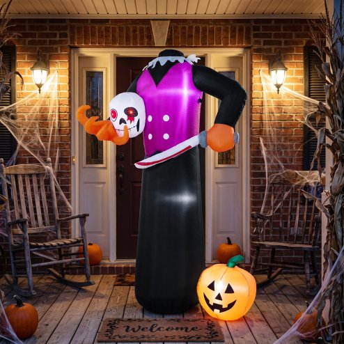Outsunny 6 FT Halloween Inflatable Headless Skeleton, Scary Halloween Decoration, Inflatable Skeleton Blow Up Decoration with Built-in Colourful LED Lights for Garden Indoor Outdoor Decor