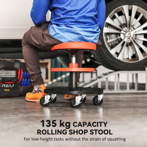 HOMCOM Rolling Mechanic Stool, 135kg Capacity Workshop Stool, 360?? Swivel Roller Padded Creeper Seat with Wheels, Tool Trays Storage for Garage, Shop, Auto Repair, Yellow