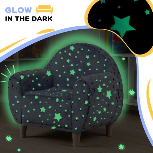 AIYAPLAY Kids Armchair, Glow in the Dark Single Chair with Star Design, Upholstered Toddler Tub Chair for Bedroom, Playroom, Kid Room, Grey