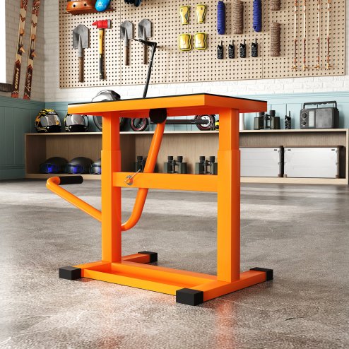 DURHAND 150KG Steel Motorcycle Lift Rubber Platform, Crank Lift Manual Repair Clean Hoist Table Assist Off-Road Dirt Bike Stand, 27.5/39.5H cm, Orange