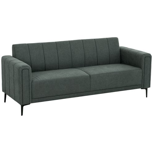 HOMCOM 3 Seater Sofa, Modern Fabric Sofa Couch, Channel Tufted Upholstered Sofa Settee for Living Room, Guest Room, Bedroom, Home Office, Charcoal Grey
