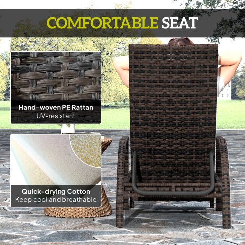 Outsunny PE Rattan Sun Lounger, Garden Lounger with 4-Level Adjustable Backrest, Outdoor Sunbed with Retractable Footrest for Balcony, Beach, Patio, Mixed-brown