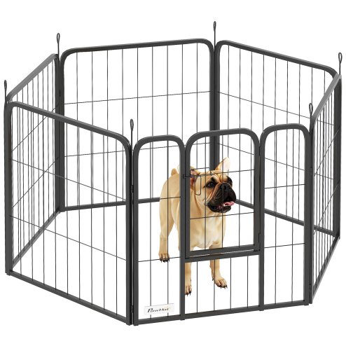 PawHut Dog Pen, 6 Panel Puppy Pen, Steel Dog Playpen, for Small Breeds, 60cm Tall, Black